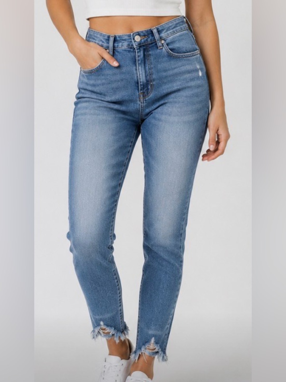 💙 We The Free Distressed Blue Skinny Jeans with Raw Hem size 27